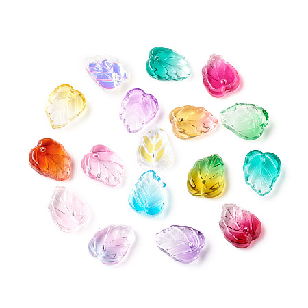 NBEADS Two-Tone Transparent Glass Charms, Leaf, Mixed Color, 13.5x10.5x3.5mm, Hole: 1.2mm