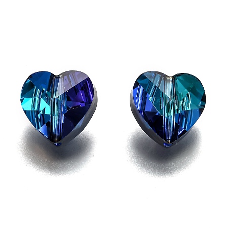 Honeyhandy Transparent Glass Beads, Faceted, Heart, Blue, 10x10x7mm, Hole: 1~1.2mm