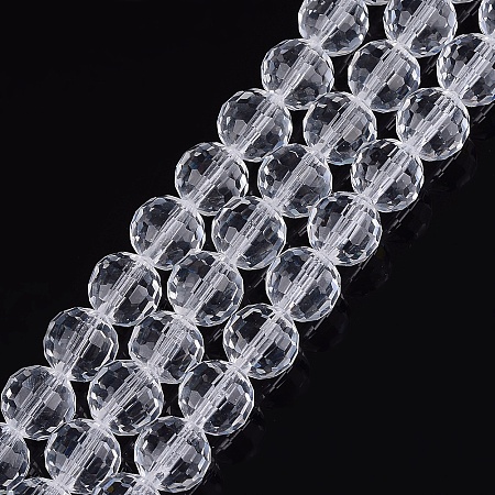 Honeyhandy Transparent Glass Bead Strands, Faceted, Round, Clear, 10mm, Hole: 1mm, about 72pcs/strand, 26 inch