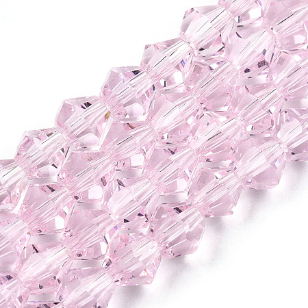 Honeyhandy Imitation #5301 Bicone Beads, Faceted Bicone Glass Beads Strands, Pink, 6x6mm, Hole: 1.2mm, about 47~48pcs/strand, 10.24 inch~10.43 inch(26~26.5cm)