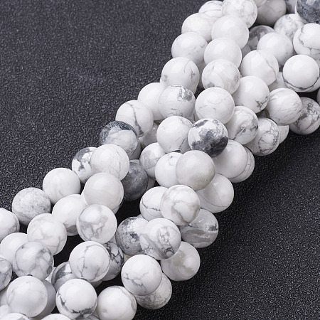 Honeyhandy Natural Howlite Beads Strands, Round, White, about 12mm in diameter, hole: 1mm, about 32pcs/strand, 15.5 inch