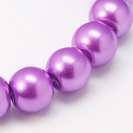 Honeyhandy Glass Pearl Beads Strands, Pearlized, Round, Dark Orchid, Size: about 4mm in diameter, hole: 1mm, about 216pcs/str