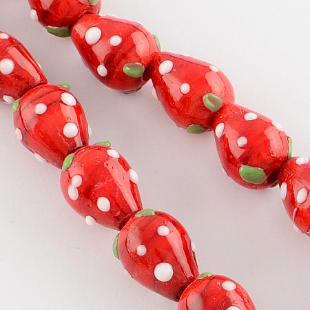 Honeyhandy Handmade Lampwork 3D Strawberry Beads, Red, 13~16x11mm, Hole: 2mm