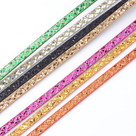Imitation Leather Cords, with Paillette Beads and Metallic Cords, Mixed Color, 5x2mm; about 1.2m/strand