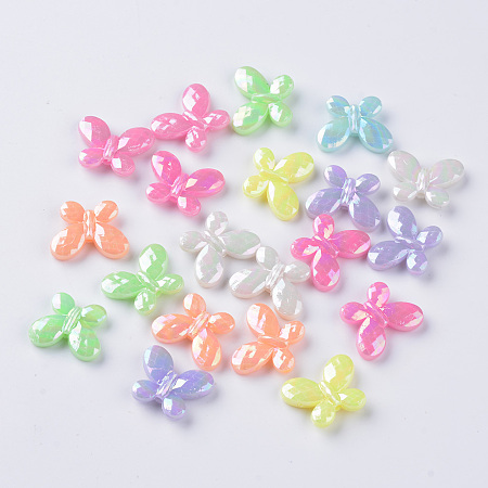 ARRICRAFT Opaque Acrylic Beads, AB Color Plated, Faceted Butterfly, Mixed Color, 13x17x4mm, Hole: 1.5mm
