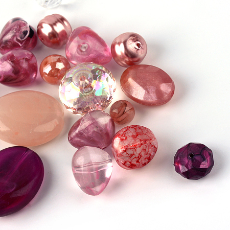 Honeyhandy Acrylic Beads, Mixed Shapes, Pale Violet Red, 5.5~28x6~20x3~11mm, Hole: 1~5mm
