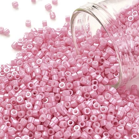 Honeyhandy Cylinder Seed Beads, Opaque Colours Luster, Uniform Size, Flamingo, 2x1.5mm, Hole: 0.8mm, about 888pcs/10g