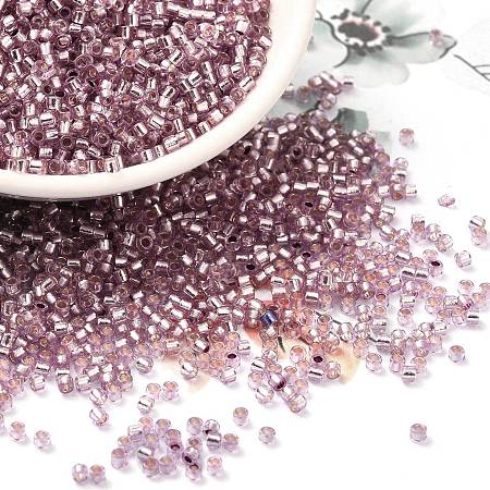 Glass Seed Beads, Silver Lined, Cylinder, Plum, 2x1.5mm, Hole: 1.4mm, about 5599pcs/50g
