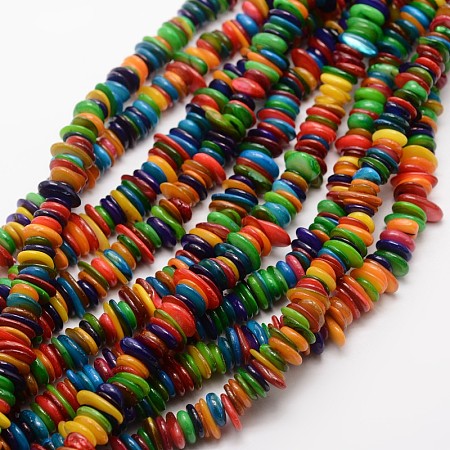 Honeyhandy Natural Freshwater Shell Beads Strands, Shell Shards, Dyed, Chip, Colorful, 7~13x2~3mm, Hole: 1mm, about 29.9 inch