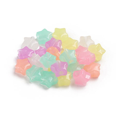Arricraft Luminous Acrylic Beads, Glow in the Dark, Star, Colorful, 12.5x12.5x7mm, Hole: 4mm, about 96~108pcs/50g