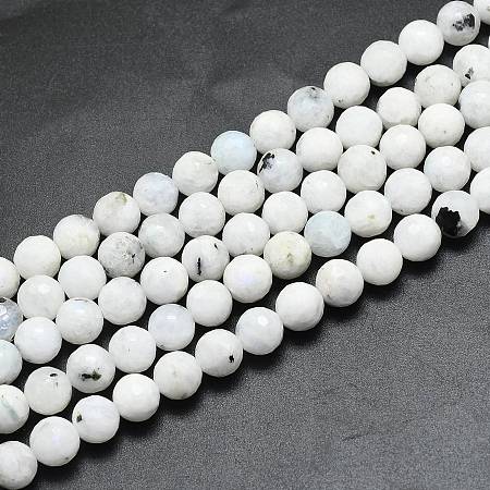 ARRICRAFT Natural Moonstone Beads Strands, Round, Faceted(128 Facets), 8mm, Hole: 1.2mm, about 49pcs/strand, 15.16 inches(38.5cm)