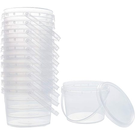 Drum Plastic Buckets, Bead Storage Containers with Lids, Clear, 12x9cm