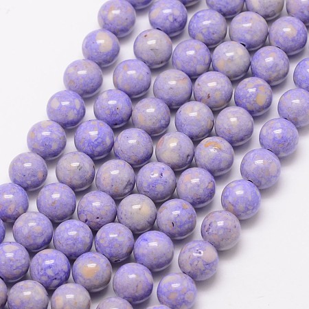 Arricraft Fossil Beads, Dyed, Round, Lilac, 6mm, Hole: 0.8mm, about 66pcs/strand, 16 inches