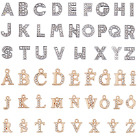 SUNNYCLUE Alloy Rhinestone Charms & Slide Charms, Alphabet, Letter A~Z, Mixed Color, 12.5~13.5x5.5~12x2.5mm, Hole: 1.4mm; 52pcs/set