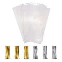 PandaHall Elite 100 Pcs Clear Treat Bags Clear Cello Bags 4.7 x 9.8" with 100 Pcs Twist Ties for Wedding Cookie Gift Candy Buffet Supply