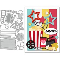 GLOBLELAND 1Sheet Metal Movie Viewing Cut Dies Popcorn and Film Roll Embossing Template Mould Cola and Star Die Cuts for Card Scrapbooking for Card DIY Craft