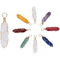 SUNNYCLUE 1 Box 8PCS 8 Colors Bullet Shape Gemstone Pendants Natural Crystal Pendant Wire Wrapped Charms Hexagonal Pointed Quartz Chakra Reiki Stones for DIY Necklace Earrings Crafts