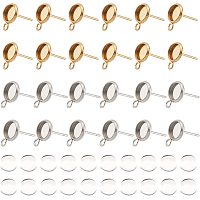 AHANDMAKER 40 Pcs (20Pairs) 304 Stainless Steel Ear Studs with Loops Set, 2 Color Cabochon Blank Earring Studs with 40 Pieces Transparent Glass Cabochons, for DIY Earring Making