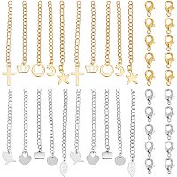 UNICRAFTALE 68pcs 66mm 2 Colors Extender Chain Stainless Steel Curb Chain with Steel Charms Necklace Bracelet Extender Extender Chain with 28pcs Lobster Claw Clasps for Jewelry Making