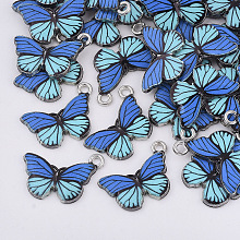 Honeyhandy Printed Alloy Pendants, with Enamel, Butterfly, Platinum, Royal Blue, 13x20x2mm, Hole: 1.6mm