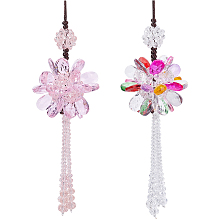 CRASPIRE 2pcs Car Rear View Mirror Hanging Accessories, Crystal Flower Car Pendant Bling Car Interior Mirror Ornaments with Tassel Decor for Auto Interior Decoration