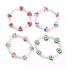 Honeyhandy Stretch Kids Bracelets, with Eco-Friendly Transparent Acrylic and Fruit & Heart & Sunflowers Polymer Clay Beads, Mixed Color, Inner Diameter: 1-7/8 inch(4.8cm)