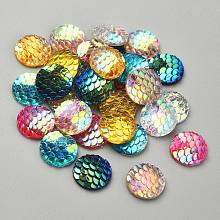 Honeyhandy 30Pcs 6 Colors Resin Cabochons, AB-Color, Flat Round with Mermaid Fish Scale, Mixed Color, 12x3mm, 5pcs/color