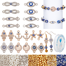 SUNNYCLUE DIY Evil Eye Bracelet Making Kits, Including Star & Anchor & Flat Round & Infinity & Jesus Fish Alloy Links Connectors, Resin & Iron & Plastic Beads, Platinum & Golden, Links Connectors: 200Pcs/set