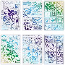 FINGERINSPIRE 6 PCS Flower Stencils Template 11.7x8.3 inch Plastic Birds Drawing Painting Stencils Flower Stamp, Butterfly Singing Bird Pattern Stencils for Painting on Wood, Floor, Wall and Tile