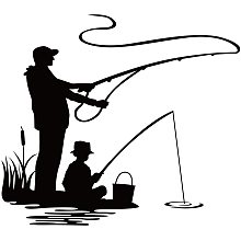 ARRICRAFT Fishing Theme Wall Sticker Family Dad and Son Fishing Relax Pattern Wall Sticker Silhouettes Wall Art Vinyl Decals for Home Decor Nursery Daycare Wall Decoration 17"x19"