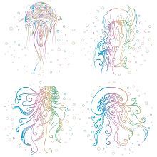 GORGECRAFT 4 Styles 6.3 Inch Sea Jellyfishes Window Decals Static Sea Animal Glass Sliding Door Sticker Clings Waterproof Vinyl Film Ocean Bedroom Bathroom Decals for Prevent Birds Dogs Pets Strikes