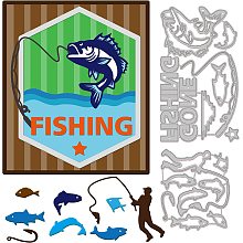 GLOBLELAND Fishing Embossing Template Fish Rods Text Carbon Steel Die Cuts Leisure Time Die Cut for Scrapbooking Card DIY Craft Decoration