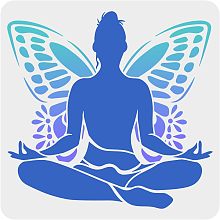 FINGERINSPIRE Yoga Painting Stencil 11.8x11.8inch Reusable Yoga Medita Drawing Template Yoga Pose and Butterfly Pattern Stencil for Home and Yoga Studio Wall, Wood,Furniture, Door Decoration