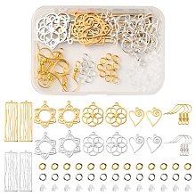 DIY Filigree Earring Making Kit, Including Flower & Rectangle & Heart 201 Stainless Steel Pendants, Brass Earring Hooks & Jump Ring, Plastic Ear Nuts, Mixed Color, 146Pcs/box