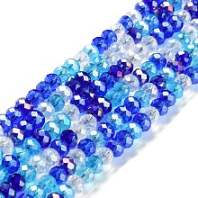 Honeyhandy Glass Beads Strands, Faceted, Rondelle, Blue, 8x6mm, Hole: 1mm, about 65~68pcs/strand, 15.7~16.1 inch(40~41cm)