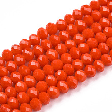 Honeyhandy Opaque Solid Color Glass Beads Strands, Faceted, Rondelle, Orange Red, 3.5x3mm, Hole: 0.4mm, about 123~127pcs/strand, 13.7~14.1 inch(35~36cm)