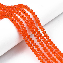 Honeyhandy Glass Beads Strands, Faceted, Rondelle, Dark Orange, 6x5mm, Hole: 1mm, about 85~88pcs/strand, 16.1~16.5 inch(41~42cm)