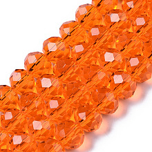 Honeyhandy Glass Beads Strands, Faceted, Rondelle, Dark Orange, 8x6mm, Hole: 1mm, about 65~68pcs/strand, 15.7~16.1 inch(40~41cm)