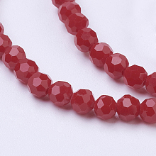 Honeyhandy Faceted Glass Beads Strands, Round, Red, 4mm, Hole: 1mm, about 100pcs/strand, 13.7 inch