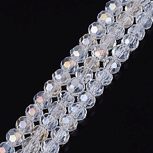 Honeyhandy Electroplate Glass Beads Strands, AB Color Plated, Faceted, Round, Clear AB, 4mm, Hole: 0.5mm, about 100pcs/strand, 14.2 inch