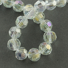 Honeyhandy Electroplate Glass Beads Strands, AB Color Plated, Faceted, Round, Clear AB, 8x7mm, Hole: 1mm, 72pcs/strand, 21.2 inch