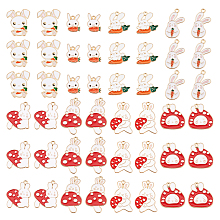 Arricraft 48 Pcs 8 Styles Alloy Rabbit Dainty Charms, Golden Plated Enamel Bunny Dangle Pendants Rabbit with Carrot Mushroom Pendants for DIY Bracelet Necklace Jewelry Making