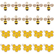 NBEADS 20 Pcs Alloy Enamel Bee Charms Jewelry Making Bee Pendant Charms Honeycomb Charms Pendants for Jewelry Making Crafts DIY