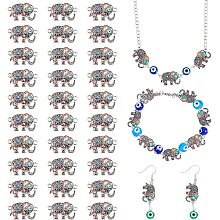 PandaHall Elite 30pcs Evil Eye Elephant Charms, Colorful Enamel Connectors Evil Eye Link Charms Antique Silver Lucky Jewelry Connectors for Bracelet Necklace Keychain Crafts Jewelry Making