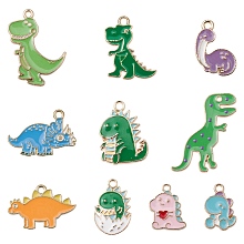 Honeyhandy 10Pcs 10 Styles Alloy Enamel Pendants, Dinosaur, Mixed Color, 16~29x11.5~24.5x1~2.5mm, Hole: 1.4~2mm, 1pc/style