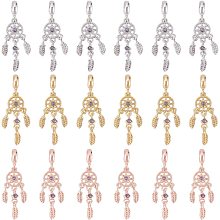 DICOSMETIC 18Pcs 3 Colors Dreamcatcher Bead Charm Tanzanite Rhinestone Dreamcatcher Pendant Feather Wings Charm Tibetan Filigree Pendant for Dangle Jewelry Bracelet Necklace Making, Hole: 4.5mm