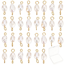 SUNNYCLUE 30Pcs Natural Cultured Freshwater Pearl Beads Links Connectors, with 304 Stainless Steel Eye Pin, Nuggets, Seashell Color, 16~18x6.5~7x4.5~6mm, Hole: 2~3mm