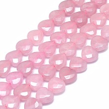 Natural Rose Quartz Beads Strands, Faceted, Heart, 12x12x6.5mm, Hole: 1.2mm, about 35pcs/strand, 15.55 inch(39.5cm)