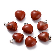 Honeyhandy Natural Red Jasper Pendants, with Platinum Brass Loops, Heart, 18~19x15~15.5x7.5~10mm, Hole: 6x2.5~3mm