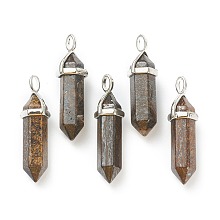 Honeyhandy Natural Bronzite Pendants, with Platinum Tone Brass Findings, Bullet, 39.5x12x11.5mm, Hole: 4.5x2.8mm